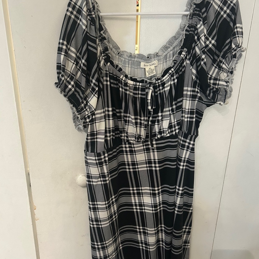 Love SoHo Black & White Plaid Peasant Dress